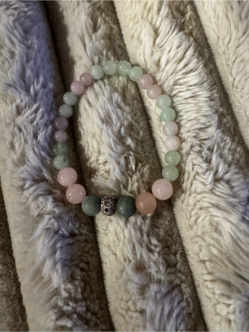 Pastel Green and Pink Beaded Stretch Bracelet